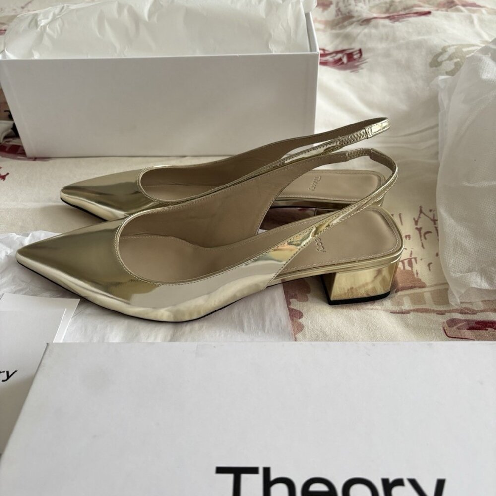 Theory New Block Heel Women’s Leather Slingback shoes in Gold